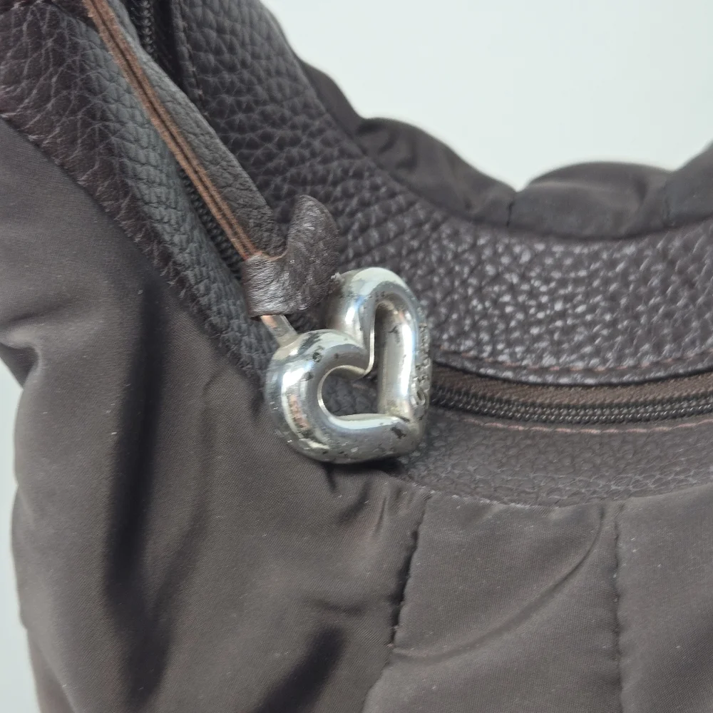 BRIGHTON Brown‎ Patent Leather Croc Embossed Nylon Hobo Purse Shoulder Bag Tote
